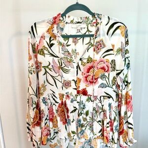 LOFT Floral Blouse - White, Pink, Green